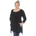 thumbnail image 2 of White Mark Women's Plus Size Quarter Sleeve Solid Sharkbite Tunic Top, 2 of 5