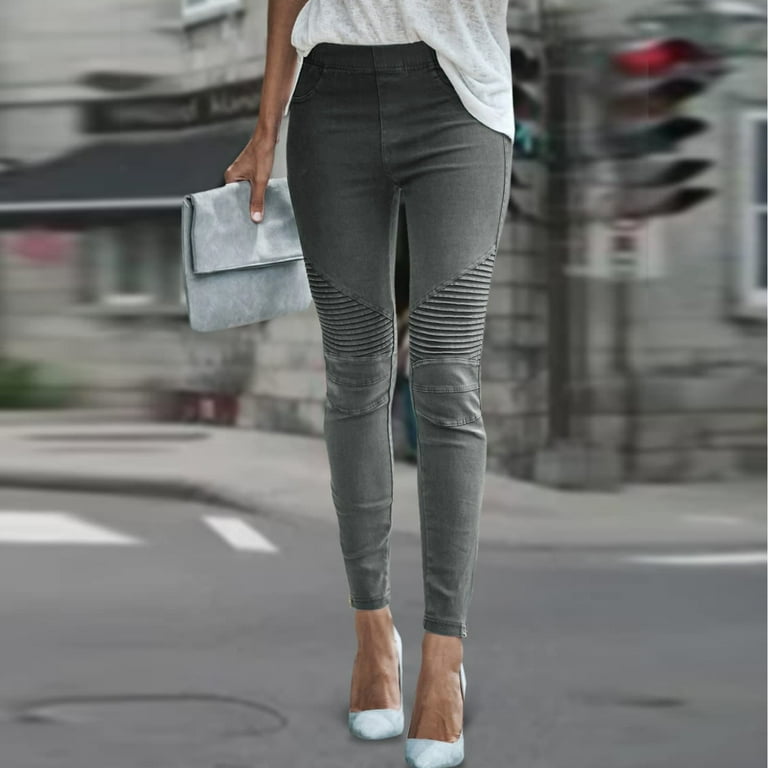 Pgeraug leggings for women Solid Pocket Trousers Tights Leggings Splice  Elastic Pant pants for women Gray L
