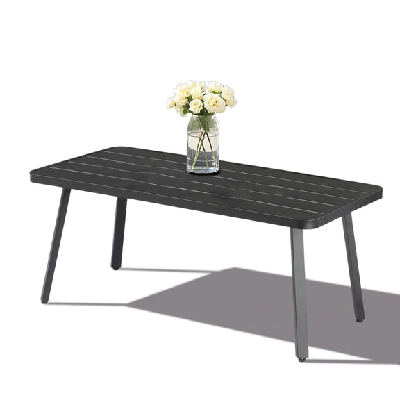 Heavy Duty Steel Outdoor Coffee Table, Patio Side Table for Balcony Porch and Garden, Modern Rectangle Table for Living Room and Deck, Black