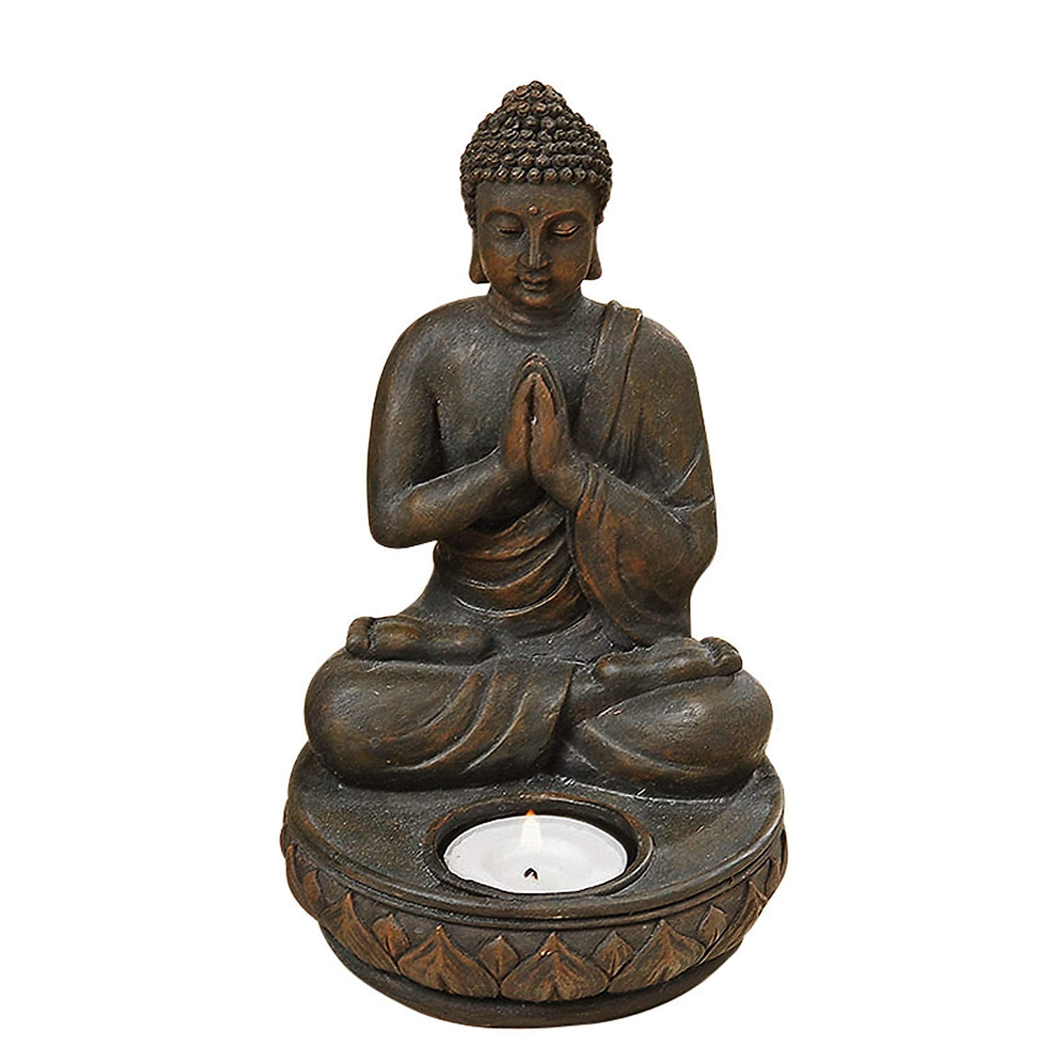Seated Buddha Tealight Candle Holder in the Greeting or Namaste Pose
