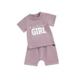 thumbnail image 2 of Musuos Baby Girl 2 Piece Summer Outfits 6 12 18 24M 3T Round Neck Letter Print Short Sleeve Tops + Elastic Waist Shorts Infant Toddler Set, 2 of 10