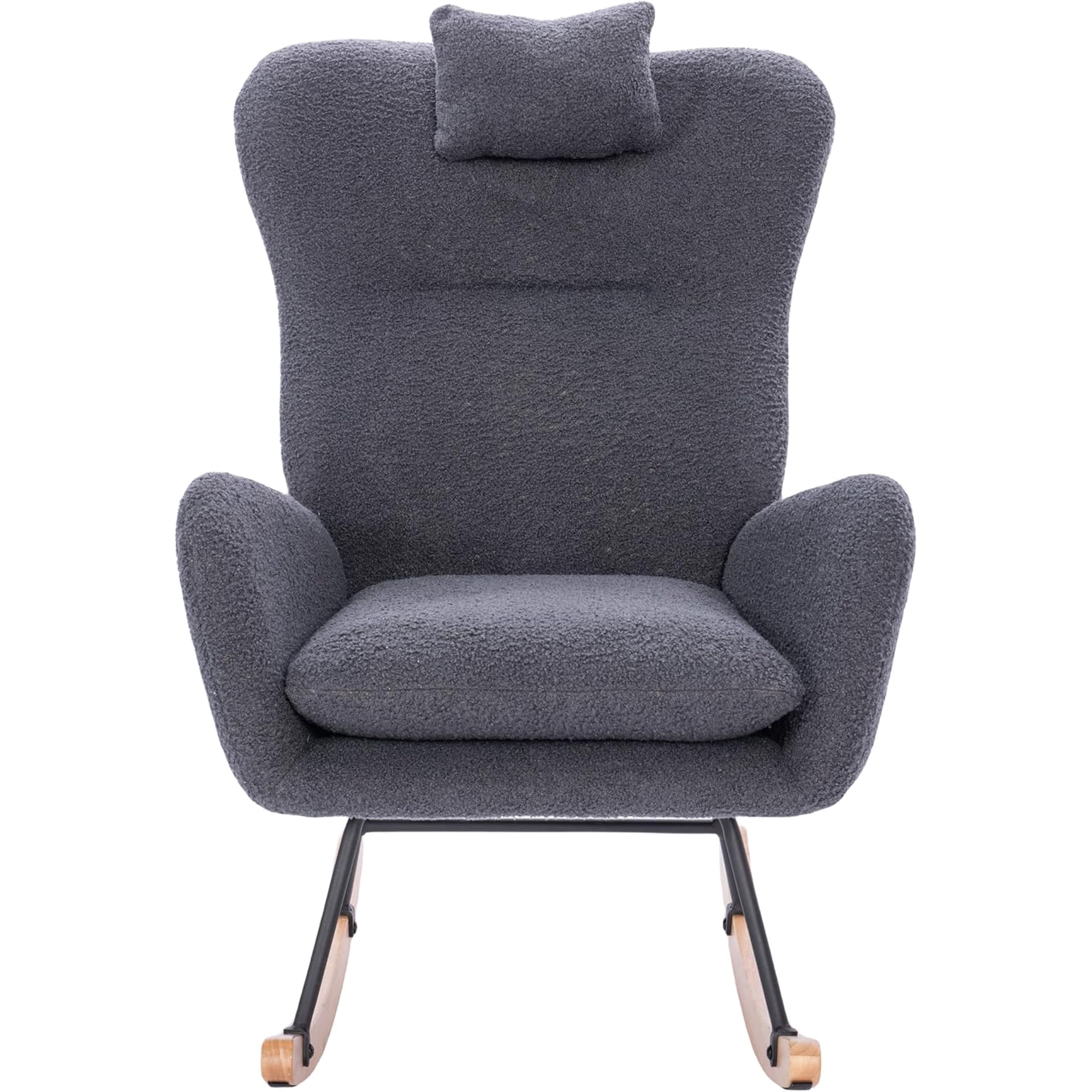 LJAN Rocking Chairs,Teddy Upholstered Accent Rocking Chair with High Backrest,Comfy Glider Chair for Living Room,Bedroom,Office,Ergonomic Design (Dark Grey)