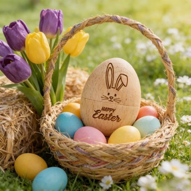 Wooden Openable Easter Decorations Eggs Hanging Ornaments For Easter Tree Decorations Basket Filler