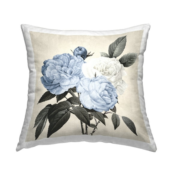 Stupell Industries Blue Peony Blossoms Decorative Printed Throw Pillow, 18 x 18