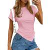 thumbnail image 4 of WULMLEO Women's Ruched Asymmetrical Hem Short Sleeve T-Shirt Casual Summer Tops for Beach Vacation White L, 4 of 4