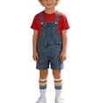 thumbnail image 4 of Boys Girls Denim Overalls Set of 3, Crewneck T-Shirt Denim Bib Short Jumpsuit and Socks Cute Workwear, 4 of 9