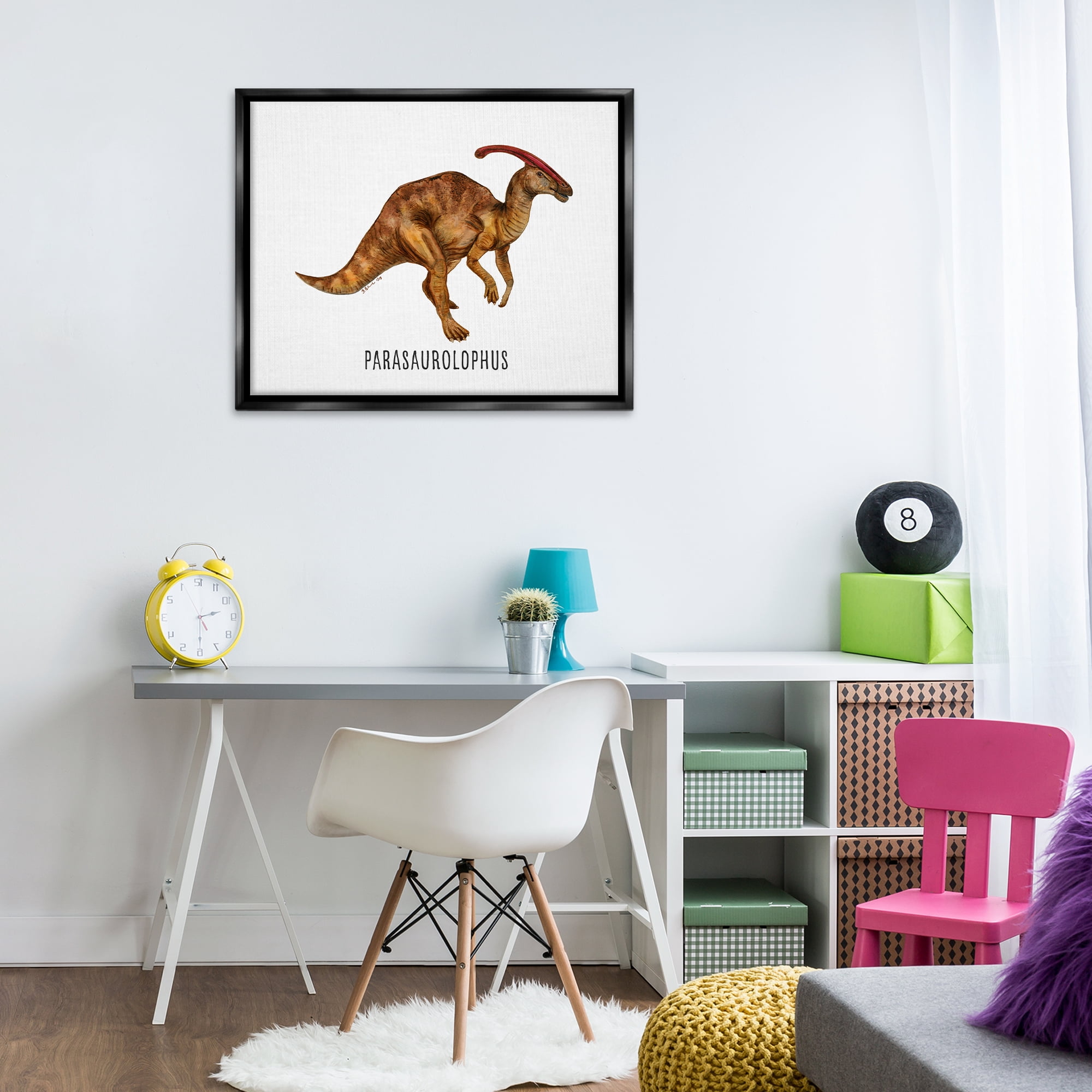 Stupell Industries Parasaurolophus Dinosaur Learning Animals Painting Black Floater Framed Canvas Art Print Wall Art, 31 x 25