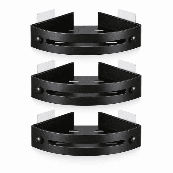 3-Pack Black Triangle Shower Caddy, 3 Tier Corner Shower Caddy, No Drill Adhesive Bathroom Shower Shelf Organizer, Wall Mounted Storage Rack with Drainage Design, Matte Black Corner Shelves for Shamp