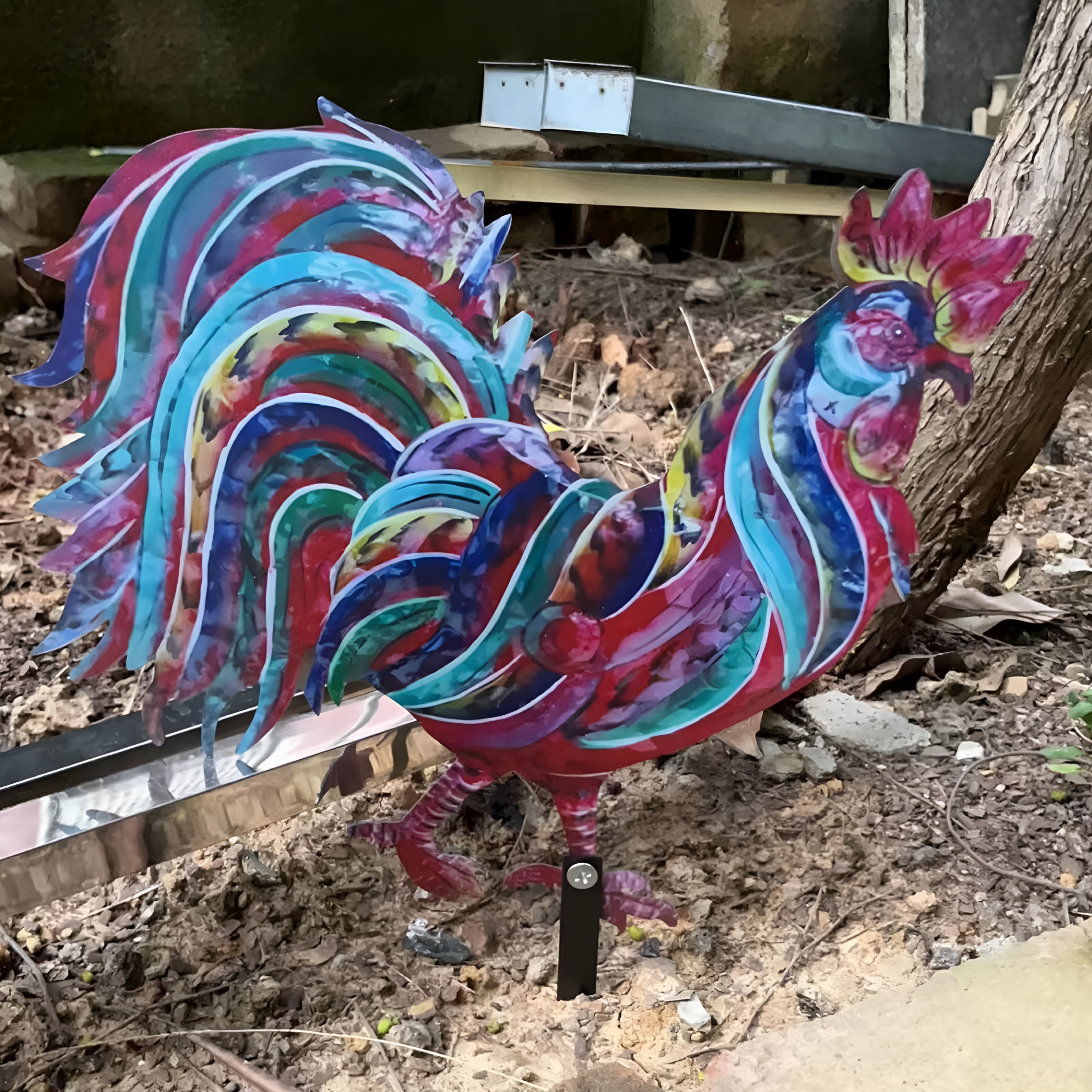 XIBUFE 2026 New Home Decorations Metal Rooster Animal Garden Sculptures Art Decor for Garden Patio Yard Farm Back Yard,Color Chicken Statue