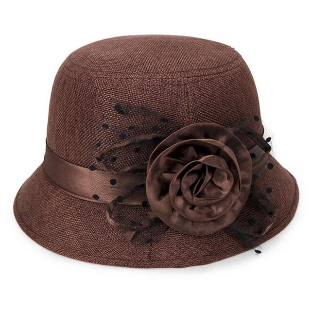 Penkiiy Spring and Summer Hat Ladies Linen Sunshade Top Hat Sunscreen Breathable Big Flower Princess Straw Hat Brown