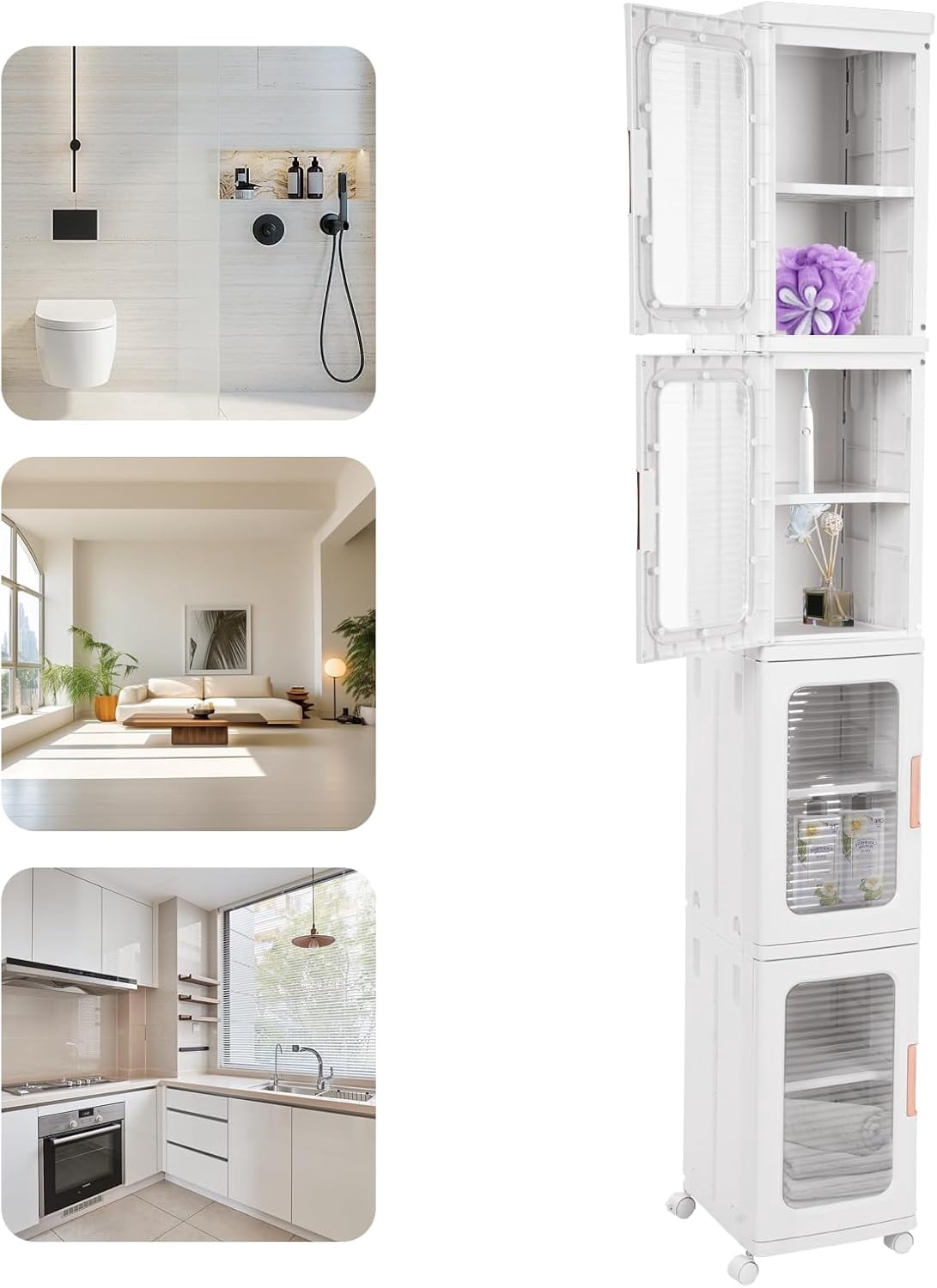 4-Tier Narrow Slim Storage Cabinet Narrow Tall Cabinet Cart Storage Tower for Bedroom, Kitchen Narrow Cabinet Deep Tall Narrow Cabinet Slim Bathroom Cabinet Narrow Cabinet For Small Spaces, Modern