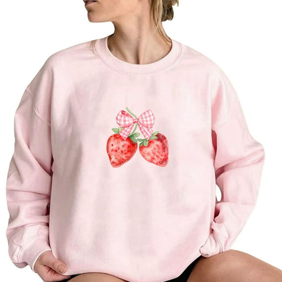 successthop Women Sweatshirts Fleece Crewneck Long Sleeve Hoodie No Hood Pullover Sweater Bow Print Trendy Tops
