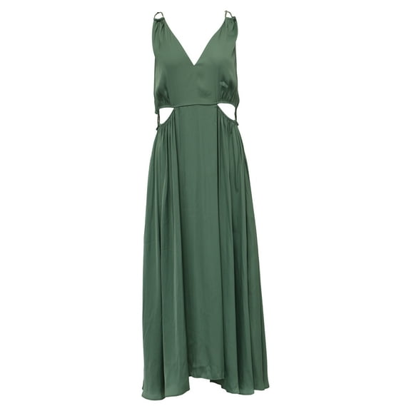 Pre-Owned Maje Cutout V-Neck Midi Dress in Green Polyester