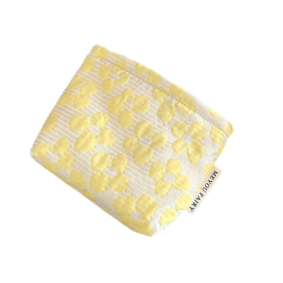 Small Floral Cosmetic Bag Portable Makeup Pouch for Handbags, 6.3x5.5 Inch Polyester and Canvas Mini Toiletry Organizer for Daily Travel and Storage Yellow