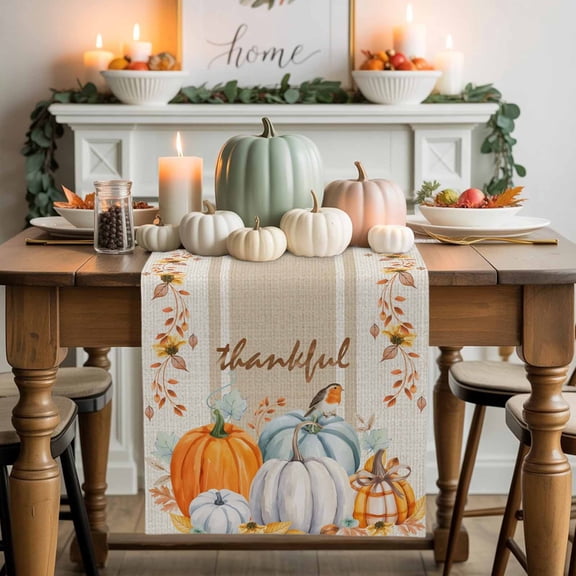 Fall Pumpkin Table Runner, Autumn Thanksgiving Kitchen Dining Table Decoration for Home Party Decor 13x48 Inches