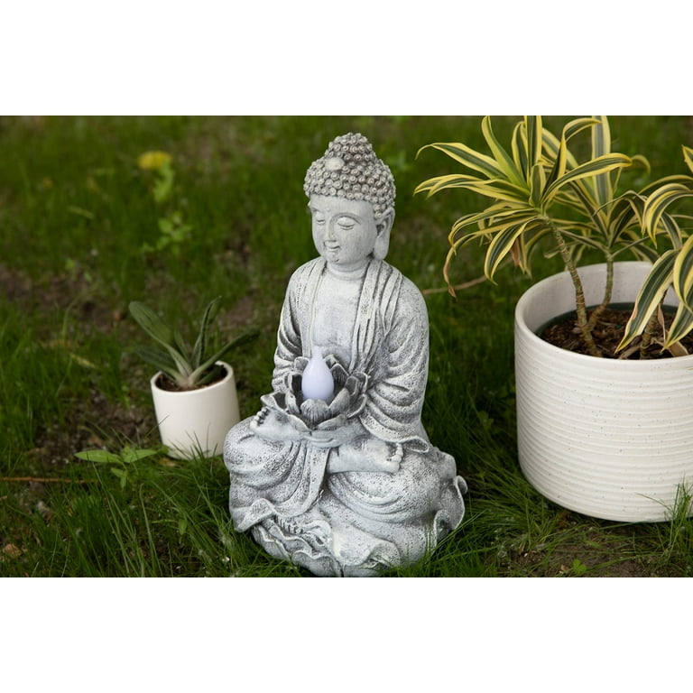 VP Home Zen Buddha Statue: Solar-Powered Flickering LED Garden