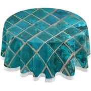 SKYSONIC Shiny Turquoise Tablecloth Ceramic Mosaic Tile Round Tablecloths Polyester Tablecover Cloths Washable Tabletop Runner Kitchen Party Picnic Dining Home Decor 60inch