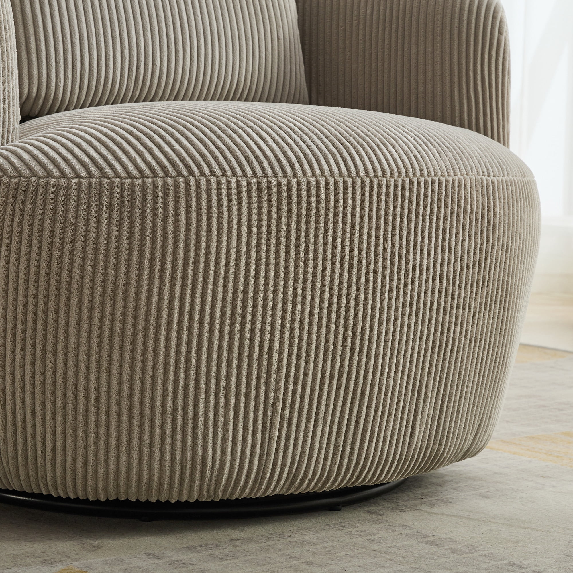 Gewnee 34.25 "Wide Upholstered Corduroy 360° Swivel Barrel Soft Accent Chair with Pillow, Circular Reading Armchair for Club, Living Room, Bedroom, Office, Lounge, Light Gray.