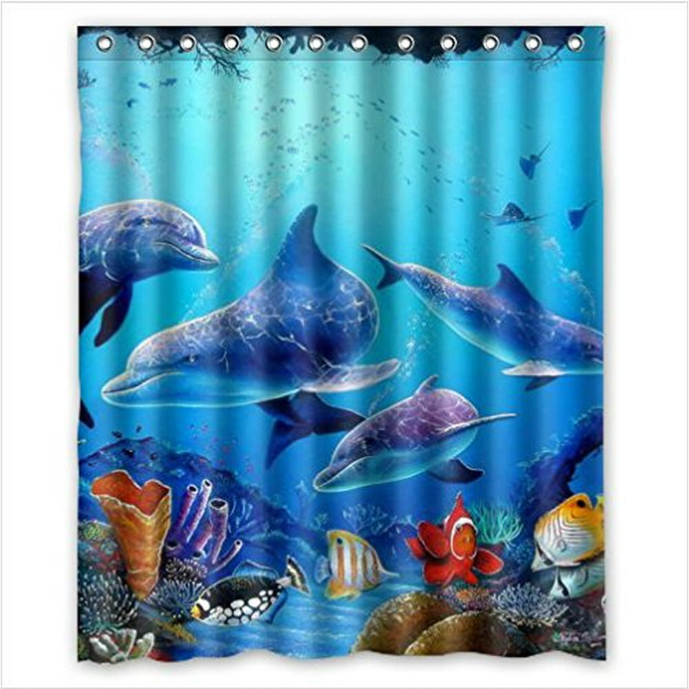 GreenDecor Amazing Dolphins Cute Dolphin Art Waterproof Shower Curtain Set with Hooks Bathroom