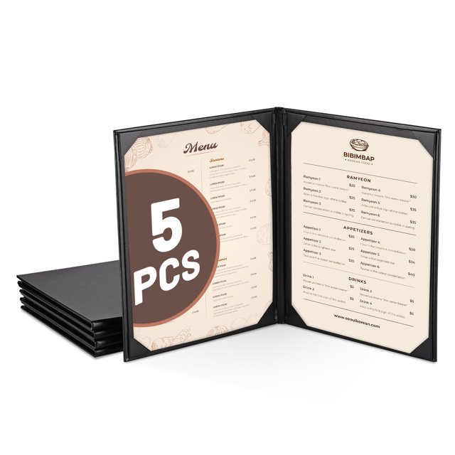 WeChef 5 Pack Menu Covers 8.5"x11" 2 Views Faux Leather Cafe Restaurant Bars