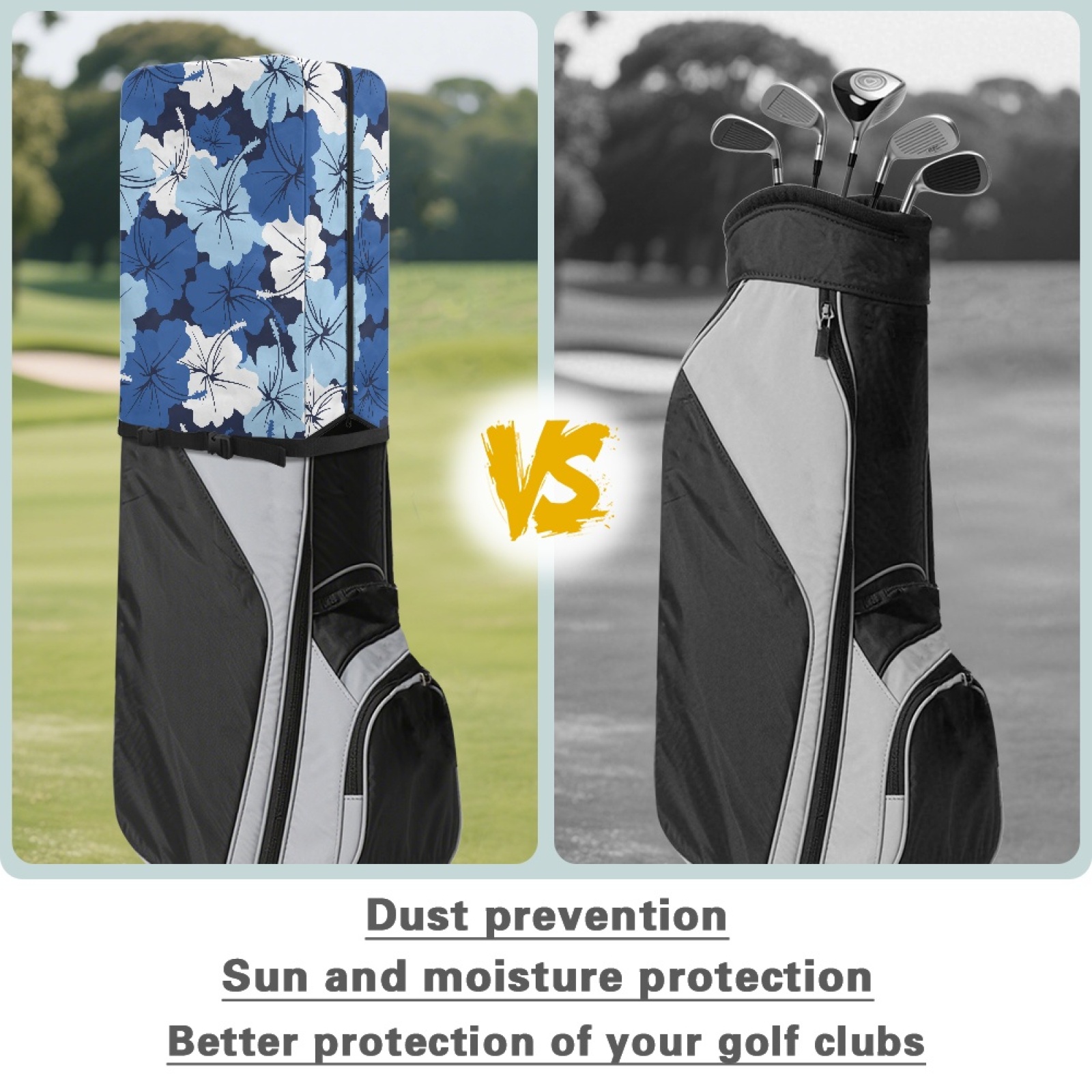 Yuyamidu Blue Hibiscus Golf Bag Cover Portable Golf Bag Rain Cover Floral Golf Caddy Bags Covers Golf Gifts for Women Universal Golf Club Bag Accessories