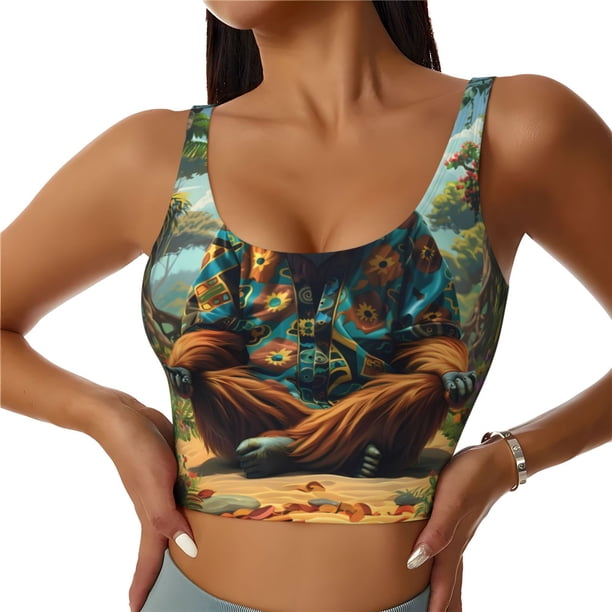 Balery Forest Meditating Gorilla Sujetadores deportivos con espalda cruzada para mujer, acolchados, sin costuras, de alto impacto, ideales para yoga, gimnasio, entrenamiento y fitness.-XX-Large