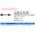 thumbnail image 2 of Front Right CV Axle Assembly - Compatible with 1998 - 2000 Volkswagen Passat FWD 1.8L 4-Cylinder 1999, 2 of 2