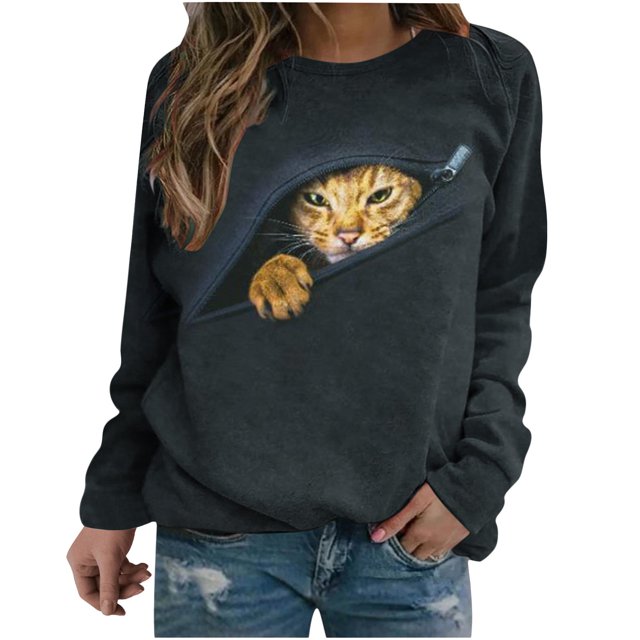 Camisas de mujer con estampado gráfico de manga larga con cuello redondo, sudadera, suéter, tops cómodos Fridja hkj1996