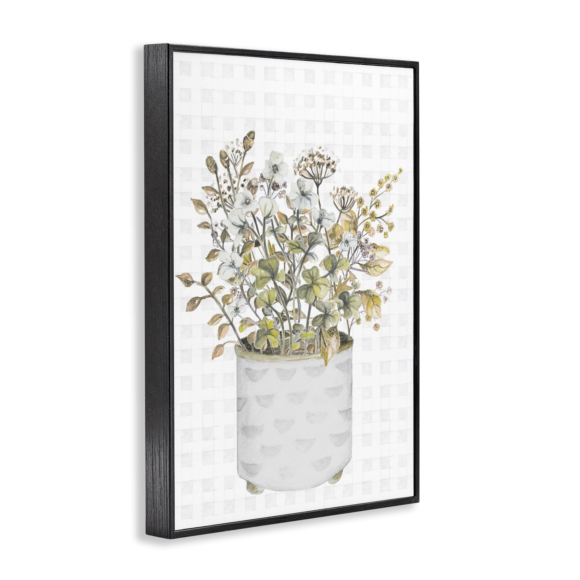 Stupell Industries Neutral Potted Wildflowers Botanical & Floral Painting Black Framed Art Print Wall Art, 20 x 30