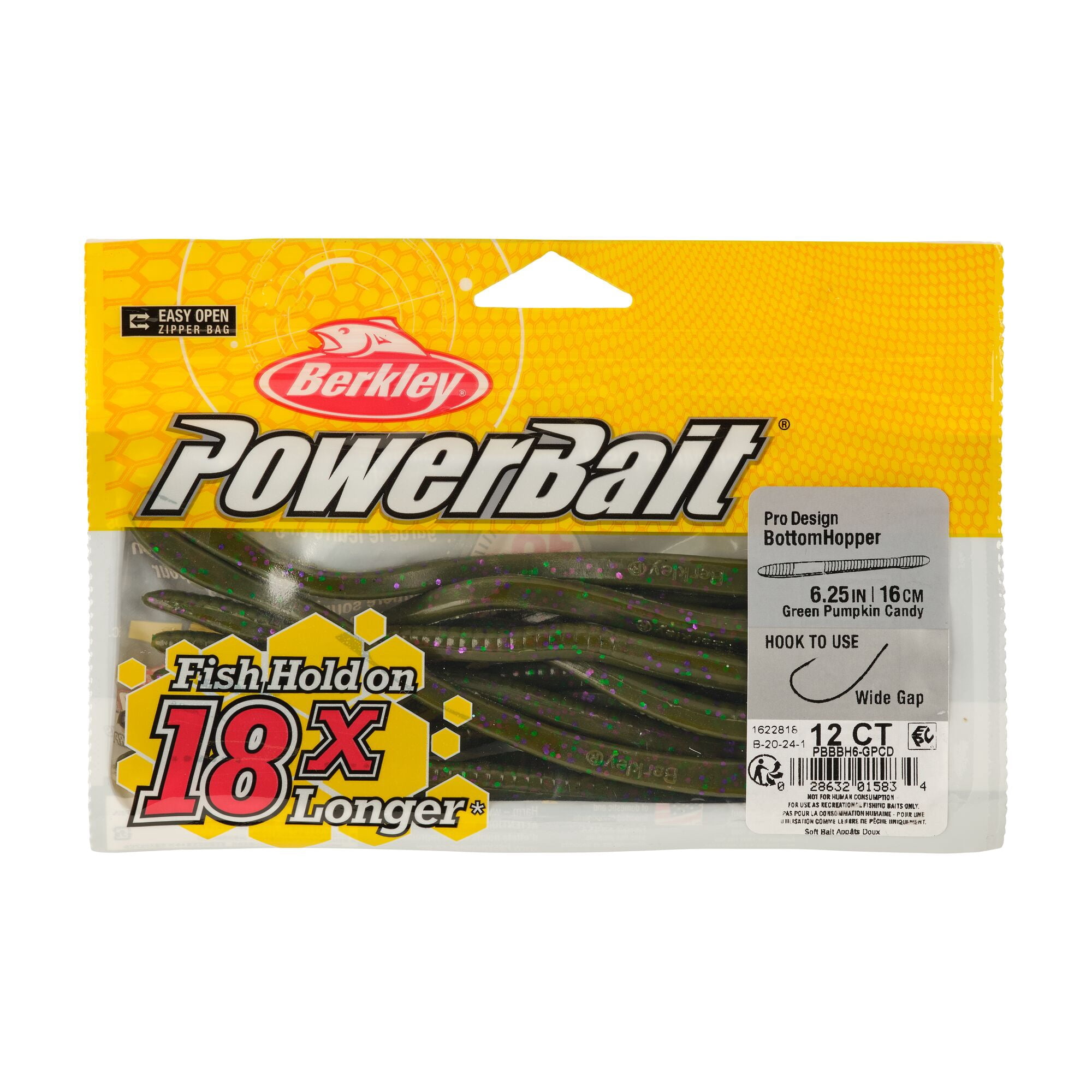 Berkley PowerBait® Bottom Hopper, 6.25 in, Worms, Green Pumpkin Candy (12 Count)