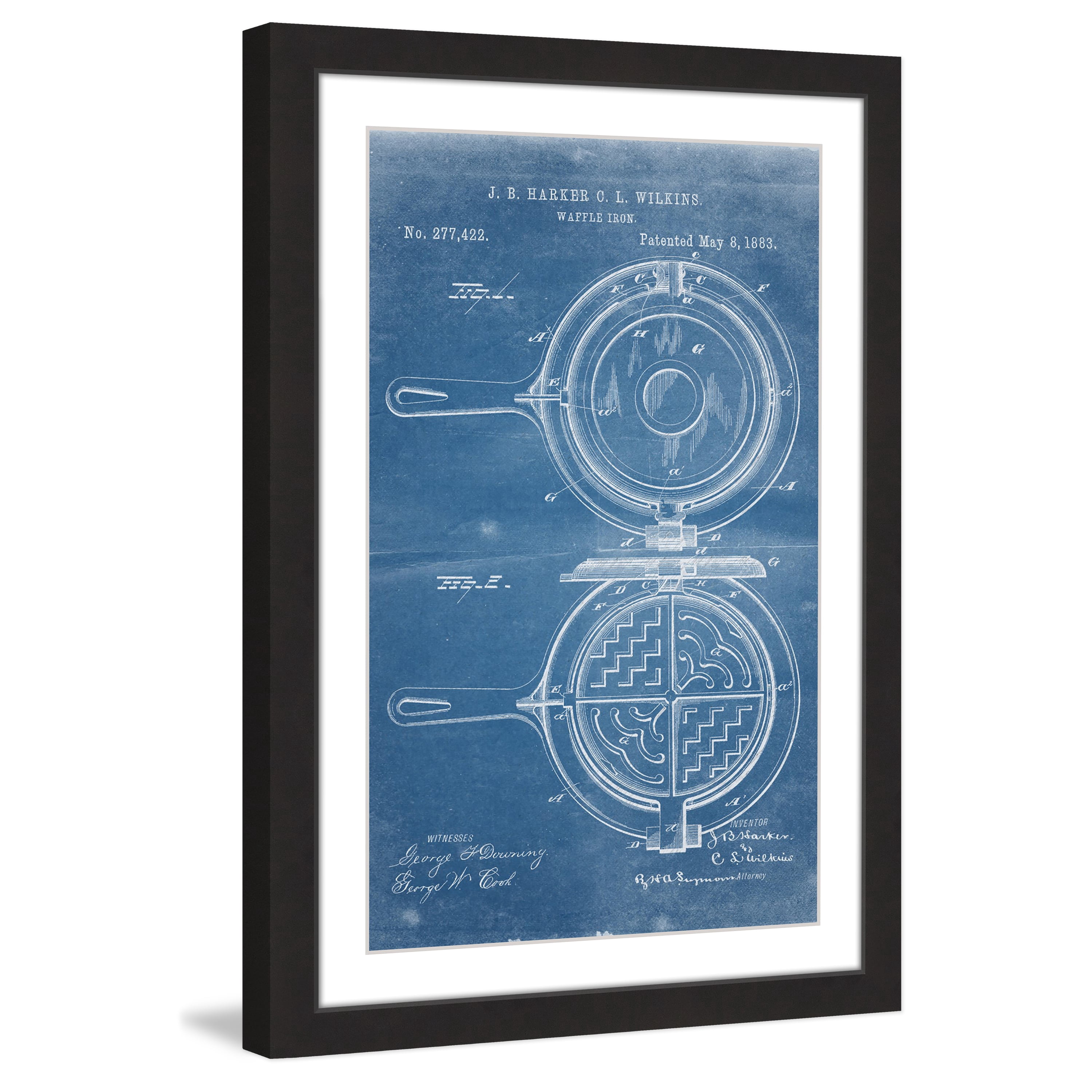 "Waffle Iron 1883 Blueprint" Framed Painting Print