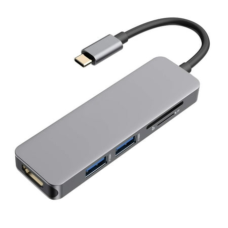 USB C Hub Adapter for MacBook Air 2018, MacBook Pro 2018/2017/2016, 5-in-1 Type C Hub with with 4K HDMI, 2 USB 3.0 Ports, SD & Micro SD Card Reader for More Thunderbolt 3 Devices, (Best Sd Card Reader For Macbook Air)