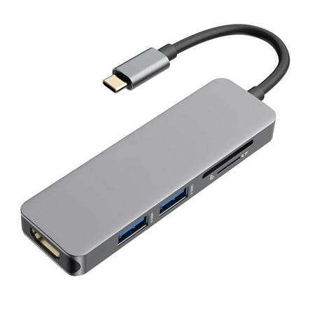 USB C Hub Adapter for MacBook Air 2018, MacBook Pro 2018/2017/2016, 5-in-1 Type C Hub with with 4K HDMI, 2 USB 3.0 Ports, SD & Micro SD Card Reader for More Thunderbolt 3 Devices,