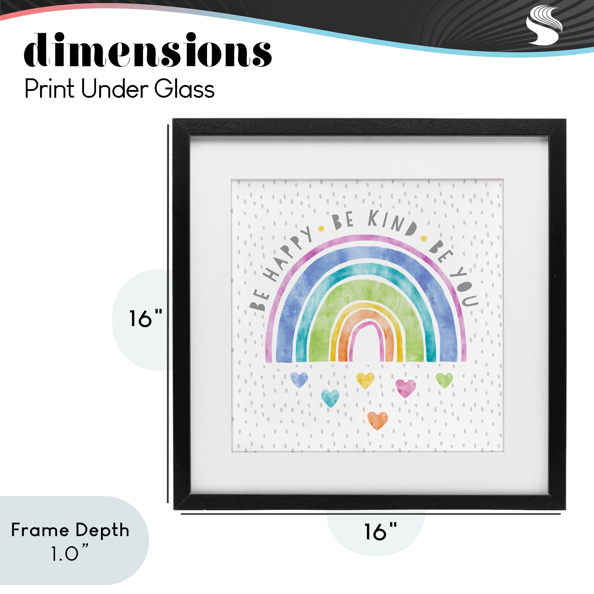 Stupell Industries Be You Hearts & Rainbow Black Framed Print Under Glass, design by Suzanne Nicoll