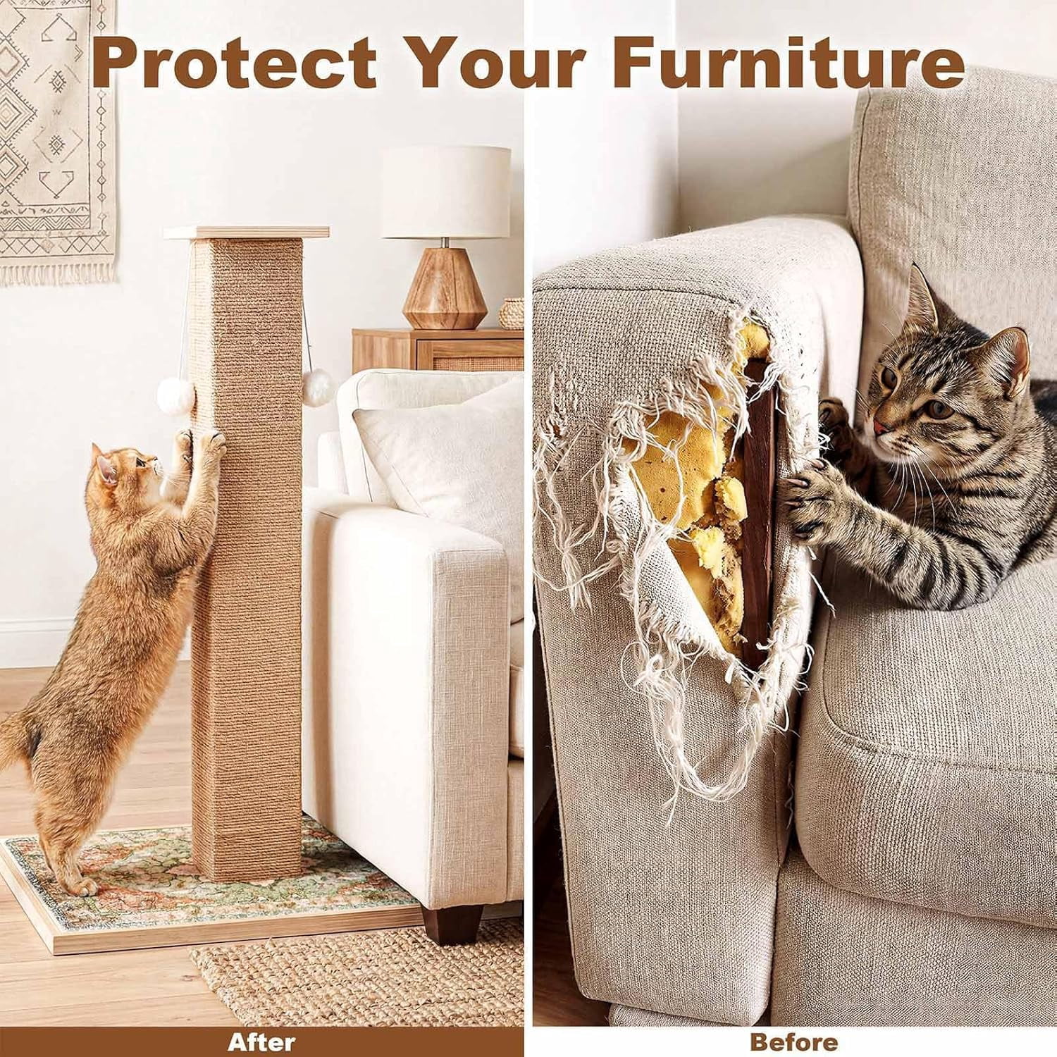 Tall  Scratching Post, 33 Inch  Carpet  Scratcher with Perch for Indoor Cats