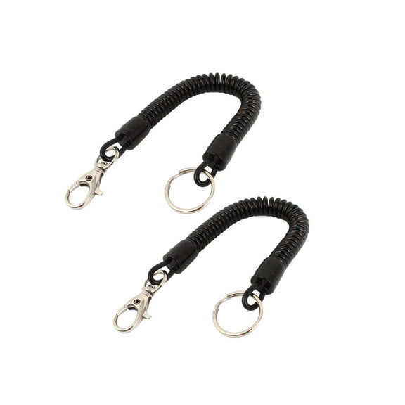 Unique Bargains 2 Pcs Lobster Hook Black  Stretchy Coil Keyring Keychain Strap 8" Length