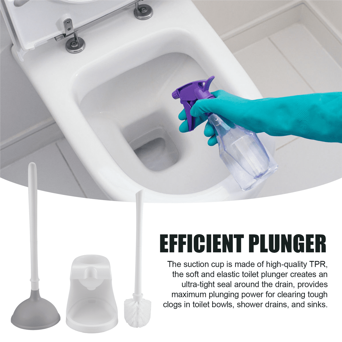 Toilet Plunger and Brush 2-In-1 Toilet Bowl Brush Plunger Set with Holder for Bathroom Cleaning Tools Combo with Stand A
