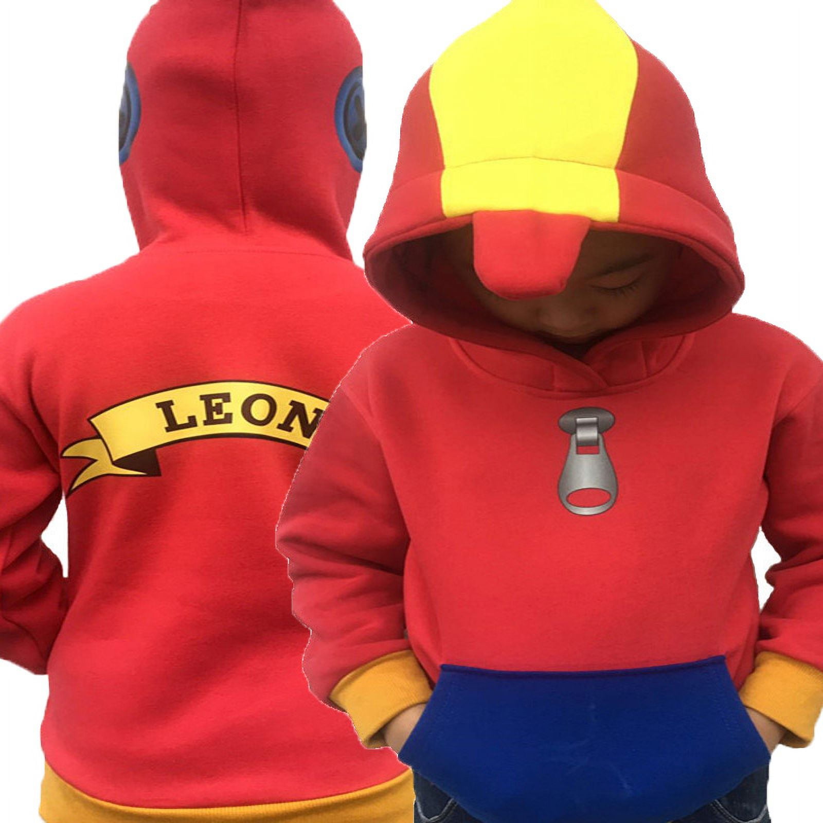 Brawled stars Leon Brawl Cosplay Stars Costume Kids Hoodie Anime Splicing Hooded Sweatshirt Boy Child Halloween Gifts Hoodie Walmart