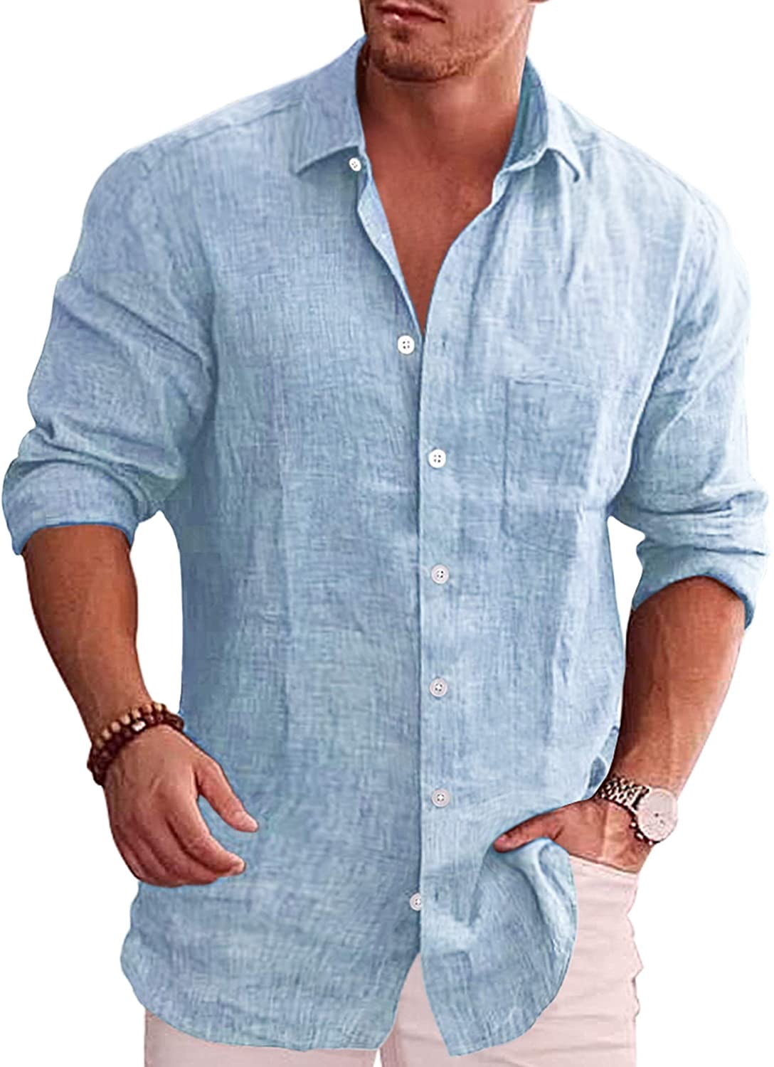Men's Casual Button Down Shirt Long 