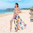 thumbnail image 6 of FORMRS Womens Long Sarong Beach Wrap Semi-Sheer Bikini Skirt Bathing Swimsuit Cover Up, Abstract Triangles, 6 of 7