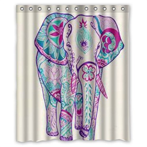 HelloDecor Elephant Shower Curtain Polyester Fabric Bathroom Decorative Curtain Size 60x72 Inches