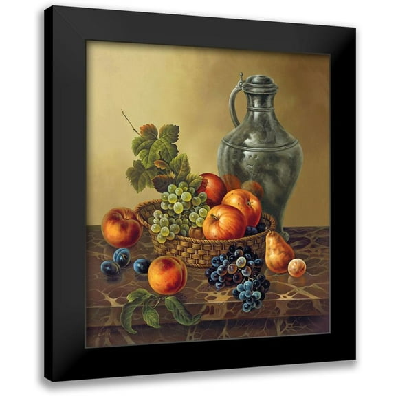Pila 12x13 Black Modern Framed Museum Art Print Titled - LATE AUTUMN FRUIT BASKET