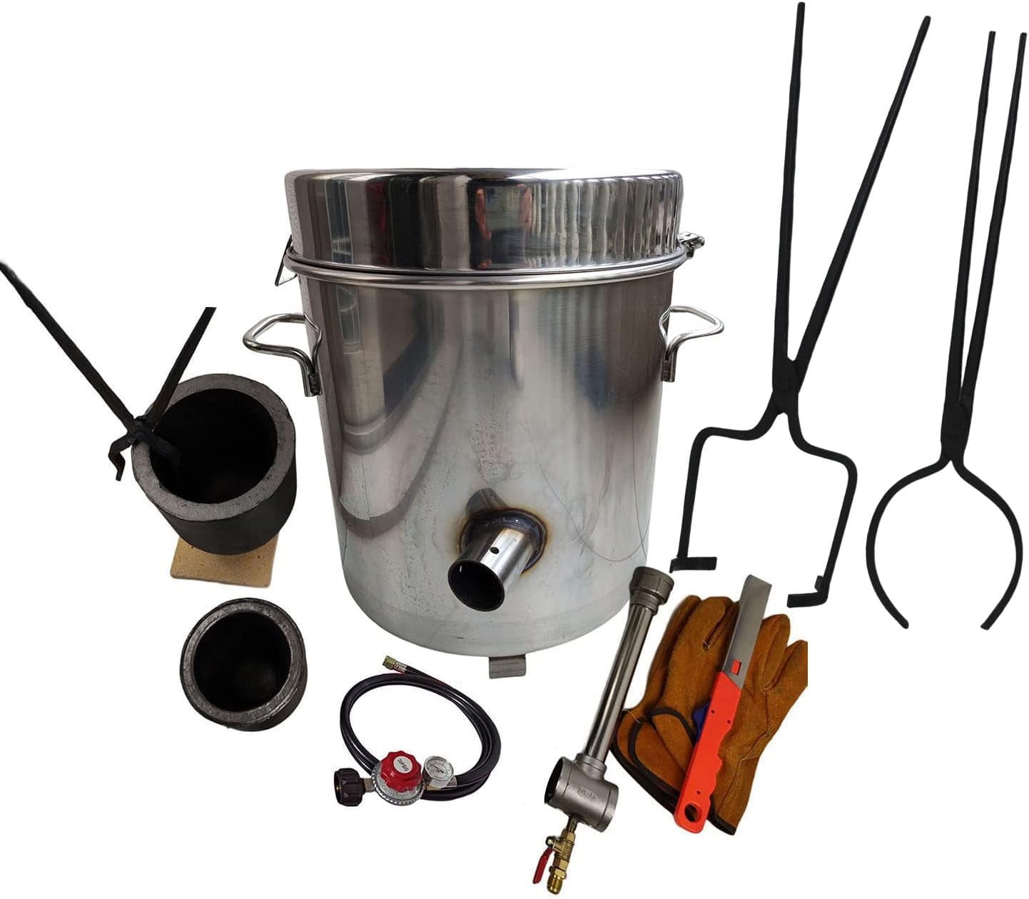 LSMIITH 16kg Gas Metal Melting Furnace with Pouring and Lifting Crucible Tongs, Foundry Furnace with Casting Tools for Melting Metals Copper Brass Aluminum Gold