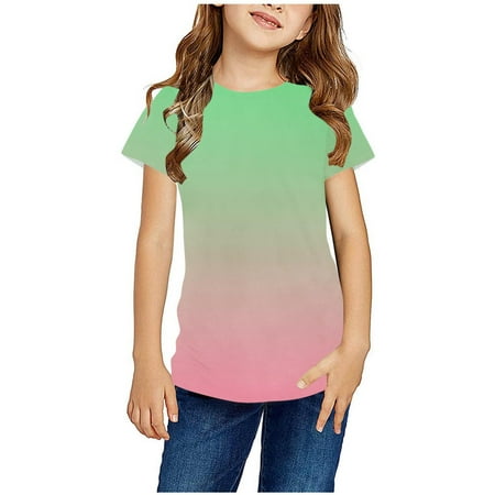 BLTIBY Toddler Girls Boys T-shirt Summer Cute Round Neck Short Sleeve Tie Dye Gradient Printed Tee Kids Fashion Pullover Tops Multicolor 4 5-6 Years
