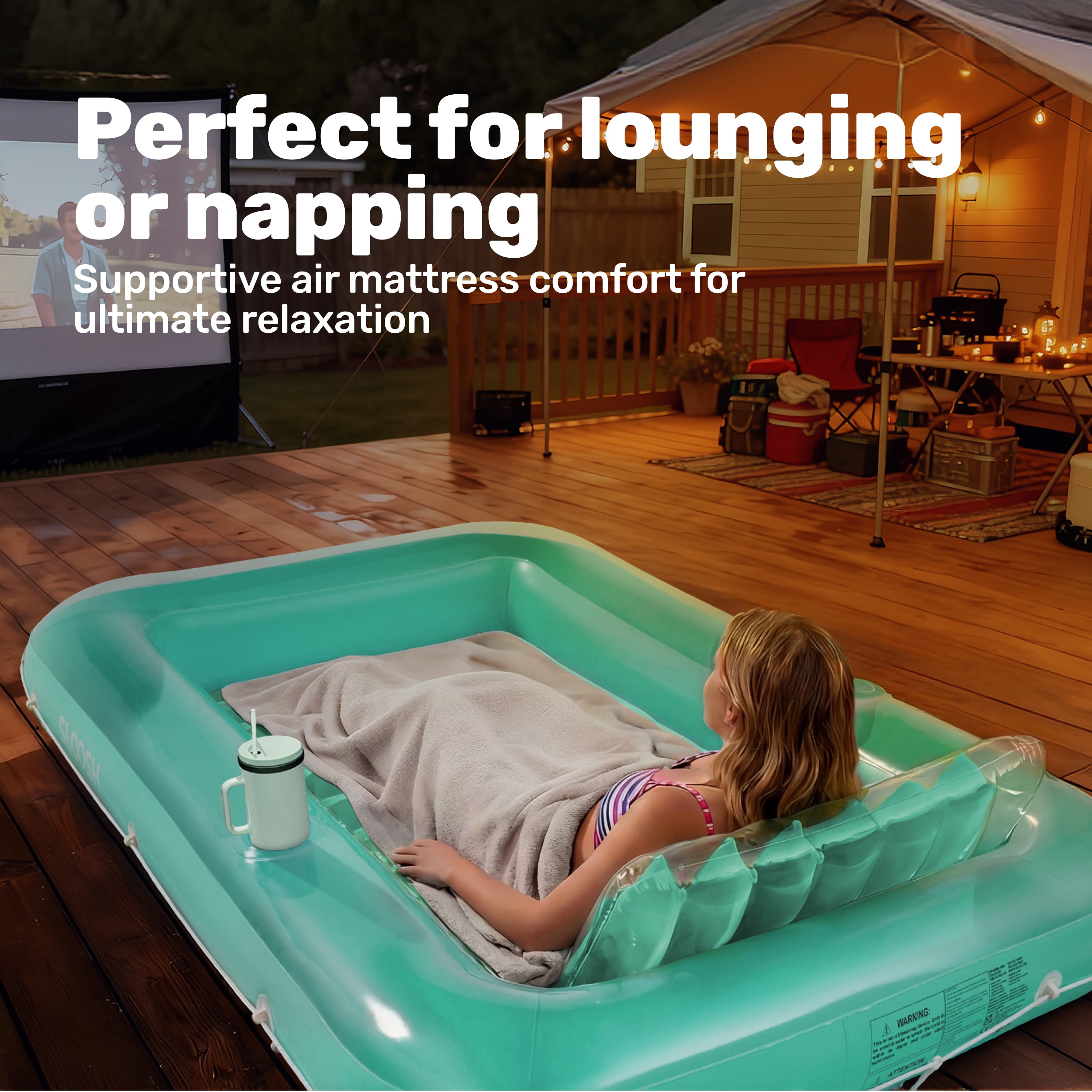 SLOOSH Inflatable Tanning Pool Lounger Float for Adults, 70" x 46" Large Suntan Tub Pool Floats Sun Tan Tub Ice Bath Tub Tanning Bed Blow up Pool Raft Lounge Floatie,L-Cyan
