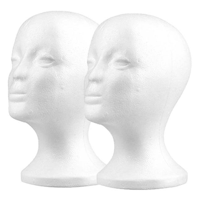 2 Pcs/Ensemble Tête en Mousse Styrofoam Perruque Modèle de Mannequin Cosmétique Perruques Lunettes Chapeaux Support, Polyester Blanc Soin des Cheveux