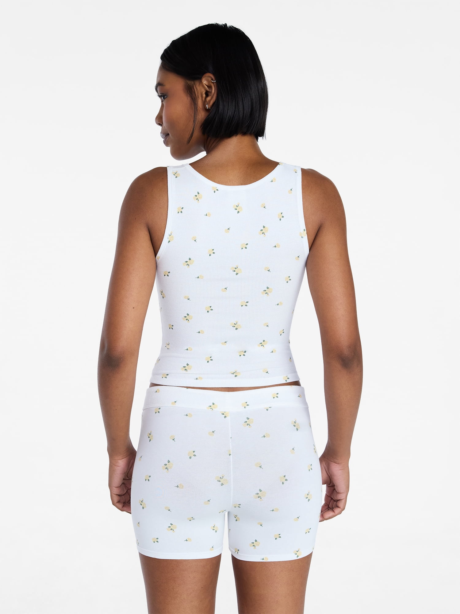 No Boundaries Cotton Stretch Ribbed Tank Top and Shorts Pajama Set, Women's XS-XXXL