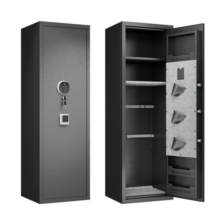 CoSoTower Gun Safes for Home Rifle and Pistols, Fingerprint Electronic Safe with Quick Access, Detachable Partition, No Assembly Required, Black