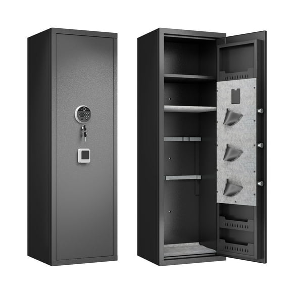 CoSoTower Gun Safes for Home Rifle and Pistols, Fingerprint Electronic Safe with Quick Access, Detachable Partition, No Assembly Required, Black