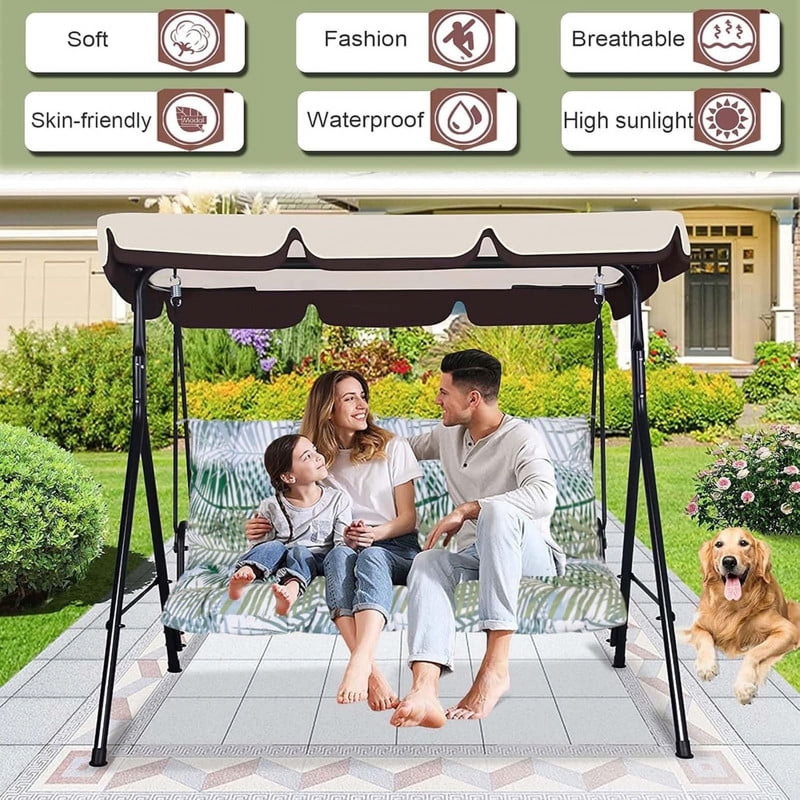 Replacement Cushions for Swing, Waterproof Porch Swing Cushion, 2-3 Seat Outdoor Bench Cushion with Backrest for Patio Furniture Garden Porch Loveseat Glider Pad (Bamboo Leaves 47*40in)